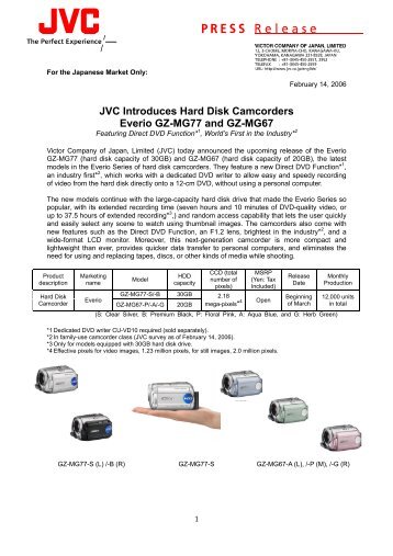 JVC Introduces Hard Disk Camcorders Everio GZ-MG77 and GZ ...