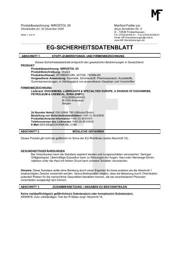 Sicherheitsdatenblatt gemäss 91 / 155 / EWG - Manfred Fedler jun ...