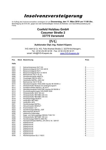 Cosfeld Holzbau GmbH Casumer Straße 2 33775 Versmold IVG