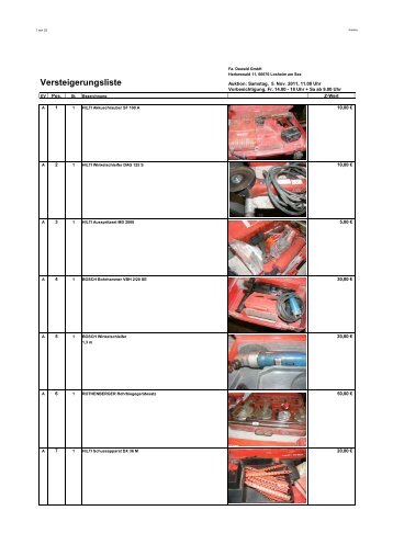 Versteigerungsliste