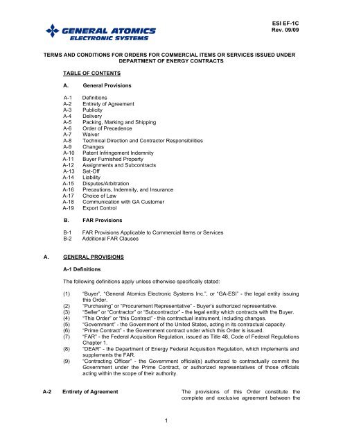 EF-1C Terms and Conditions for Orders for - General Atomics ...