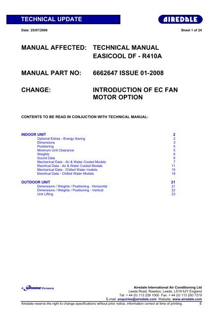 MANUAL AFFECTED: TECHNICAL MANUAL EASICOOL DF ...