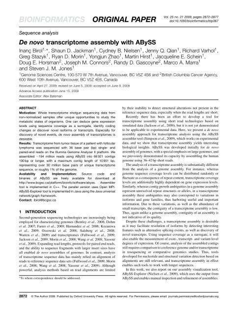 De novo transcriptome assembly with ABySS - Bioinformatics