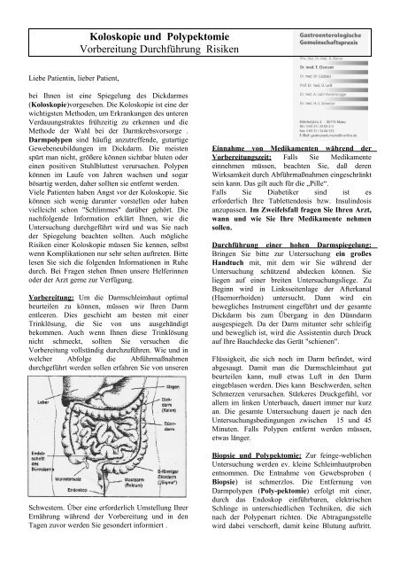 Koloskopie und Polypektomie Vorbereitung Durchführung Risiken