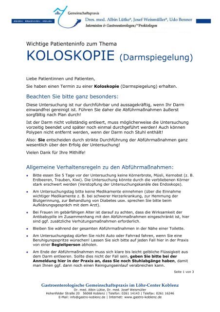 KOLOSKOPIE (Darmspiegelung) - Gastro-koblenz.de