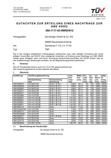 Gutachten zur Erteilung eines Nachtrags zur ABE 45682