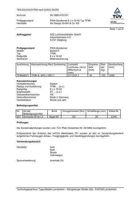 TEILEGUTACHTEN nach §19(3) StVZO Nummer 04-1688-A10-V01 ...