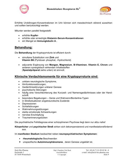 Patienteninformation Kryptopyrrolurie - Heck Bio-Pharma GmbH