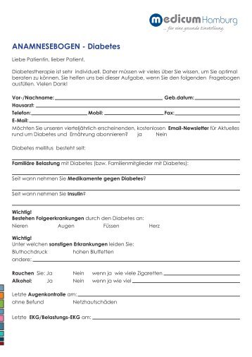 ANAMNESEBOGEN - Diabetes - medicum Hamburg