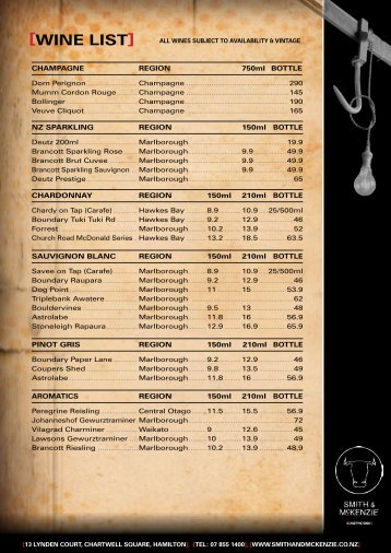 [WINE LIST] - Smith & McKenzie