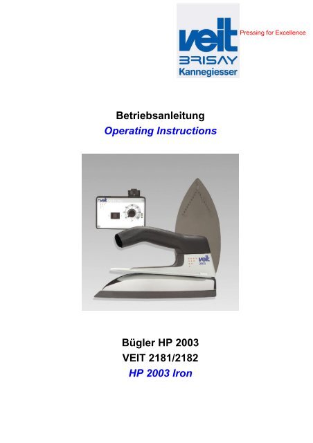 Betriebsanleitung Operating Instructions Bügler HP 2003 VEIT 2181 ...