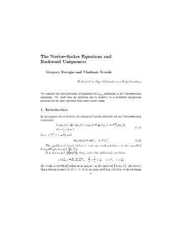 The Navier{Stokes Equations and Backward Uniqueness