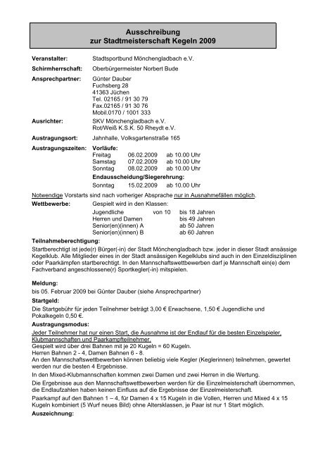 Ausschreibung SMS Kegeln - Stadtsportbund Mönchengladbach e.V.