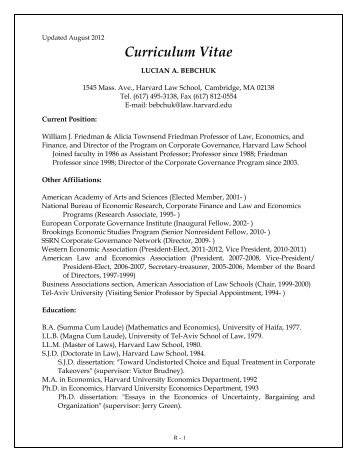 Curriculum Vitae - Harvard Law School - Harvard University