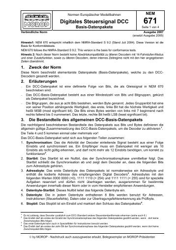 NEM 671 Digitales Steuersignal DCC, Basis-Datenpakete