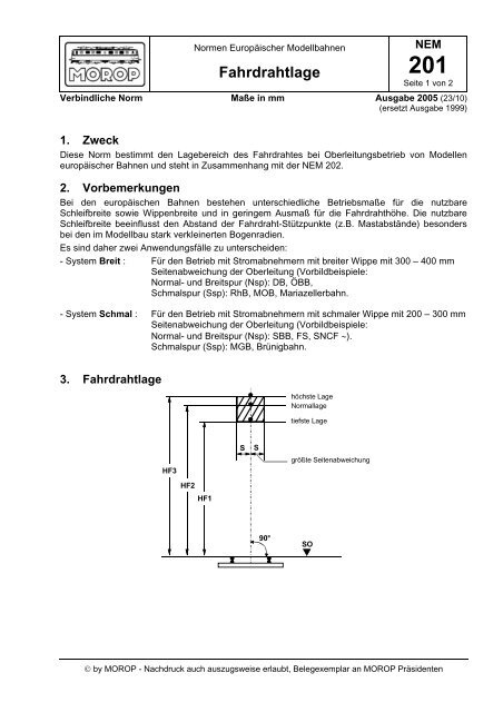 NEM 201 Fahrdrahtlage