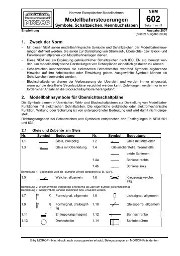 NEM 602 Modellbahnsteuerungen Symbole, Schaltzeichen ...