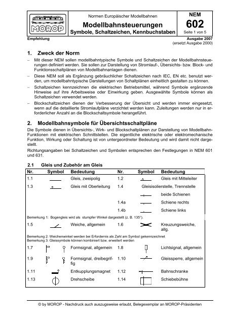 NEM 602 Modellbahnsteuerungen Symbole, Schaltzeichen ...