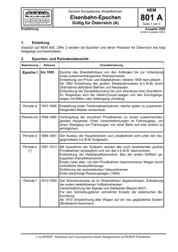 NEM 801 A Eisenbahn-Epochen in Österreich