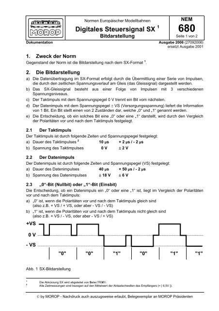 NEM 680 Digitales Steuersignal SX, Bitdarstellung