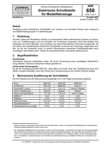 NEM 650 Elektrische Schnittstelle für Modellfahrzeuge