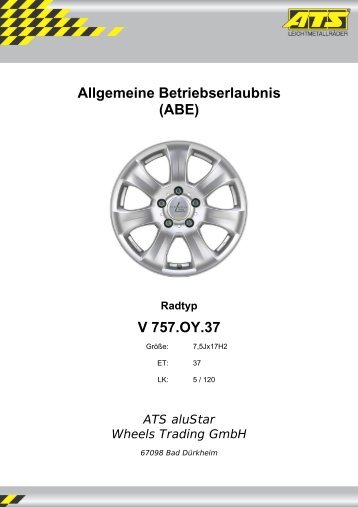 Allgemeine Betriebserlaubnis (ABE) V 757.OY.37