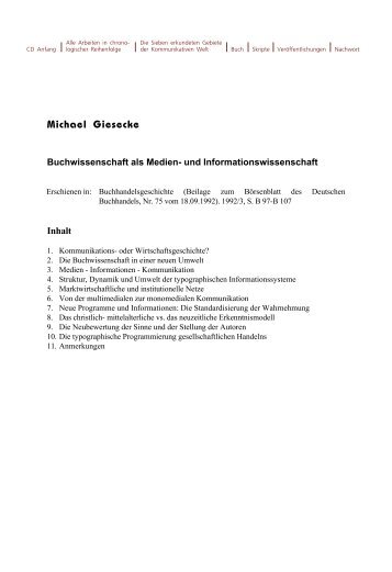 Buchwissenschaft als Medien- und ... - Michael Giesecke