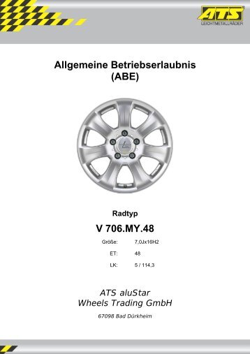 Allgemeine Betriebserlaubnis (ABE) V 706.MY.48