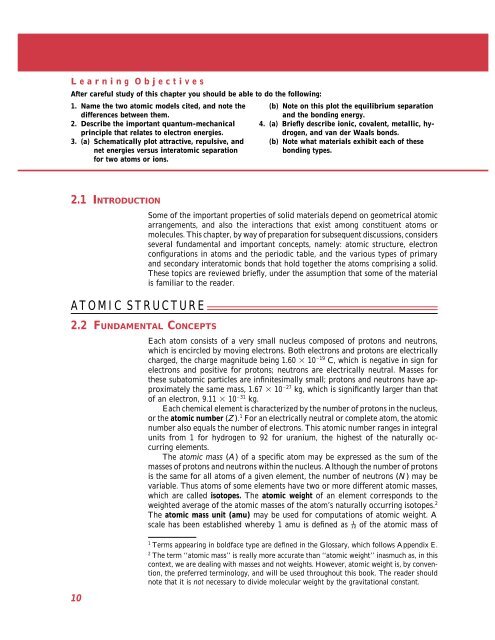 Chapter 2 / Atomic Structure and Interatomic Bonding