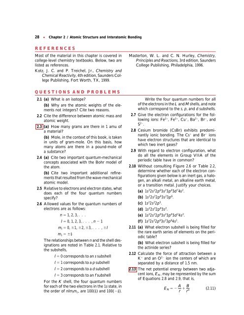 Chapter 2 / Atomic Structure and Interatomic Bonding