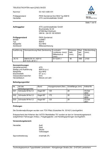 TEILEGUTACHTEN nach §19(3) StVZO Nummer 03-1421-A08-V01 ...