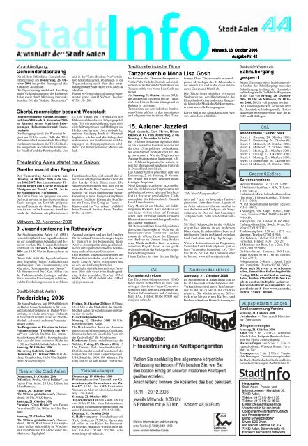 Amtsblatt "StadtInfo" der 42. Kalenderwoche (128 KB, pdf - Stadt Aalen