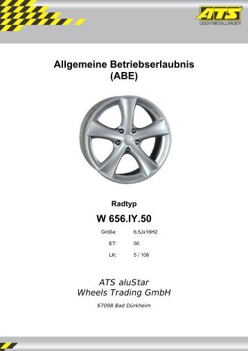 Allgemeine Betriebserlaubnis (ABE) W 656.IY.50