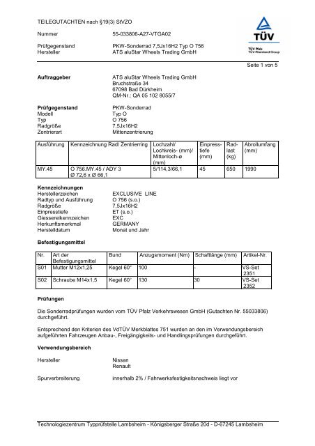 TEILEGUTACHTEN nach §19(3) - ATS Leichtmetallräder GmbH