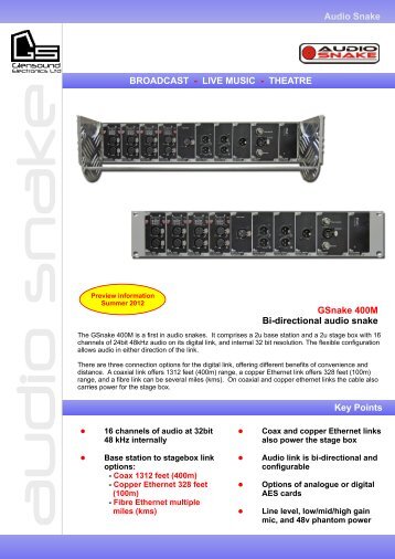 GSnake 400M Bi-directional audio snake - Glensound Electronics Ltd