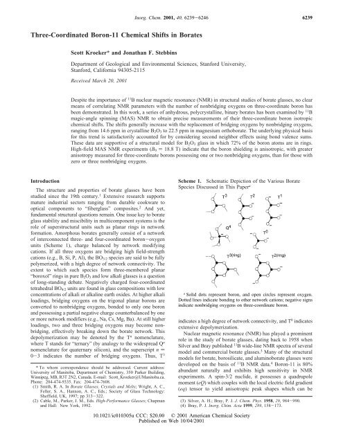 Three-Coordinated Boron-11 Chemical Shifts in Borates - SMRL ...