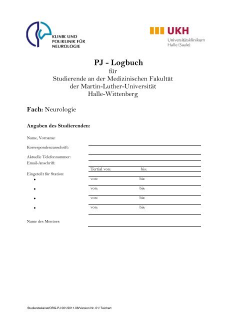 PJ - Logbuch - Medizinische Fakultät der Martin-Luther- Universität ...