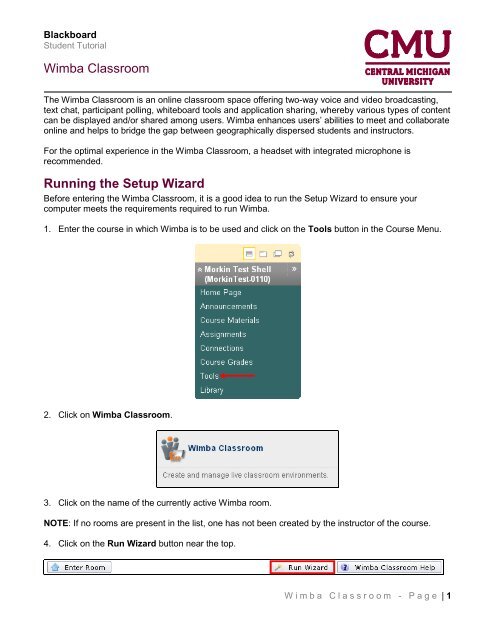 Wimba Classroom Running the Setup Wizard