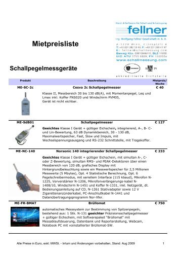 Mietpreisliste