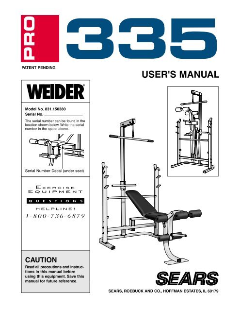 Weider Pro 9735 Exercise Chart
