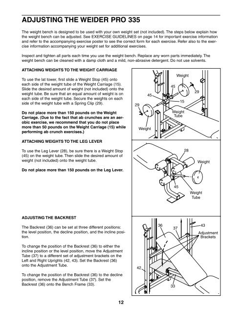 Weider Xp 400 Exercise Chart