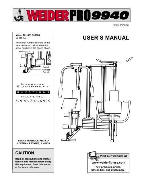 Weider Pro 9940 Weight Chart