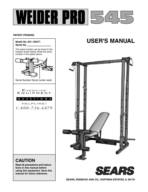 Weider Pro 9735 Exercise Chart