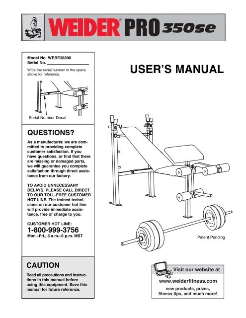 Weider Pro 9940 Weight Chart