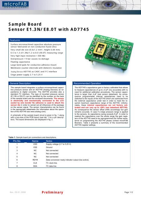 Evaluation board Die & AD7745 - microFAB Bremen GmbH