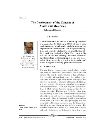 The Development of the Concept of Atoms and Molecules - Indian ...