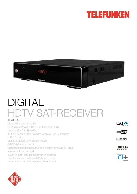 DIGITal HDTV SaT-RECEIVER - Telefunken