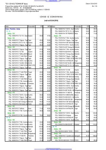 Cjenovnik April 2010 - DION & Tehnix
