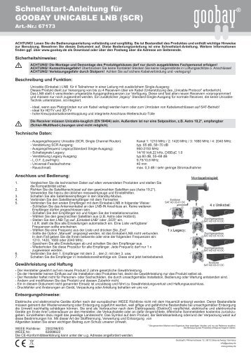 Schnellstart-Anleitung für GOOBAY UNICABLE LNB ... - Wentronic