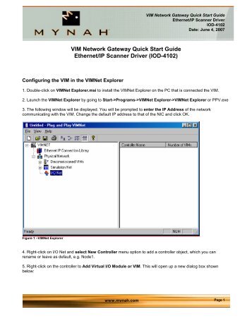 Ethernet/IP Scanner Driver Quick Start Guide - Mynah Technologies